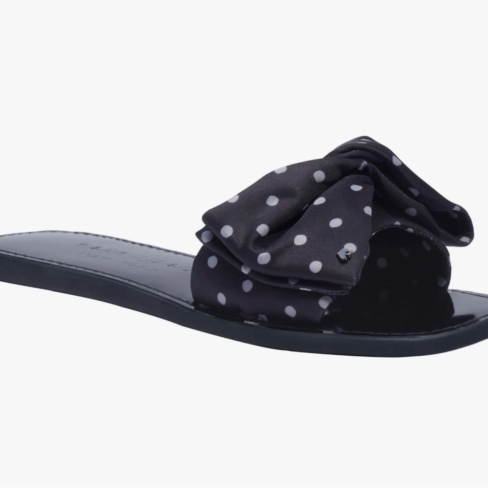 kate spade Black Polka Dot Bikini Bow Slide Sandals - Picture 2 of 4